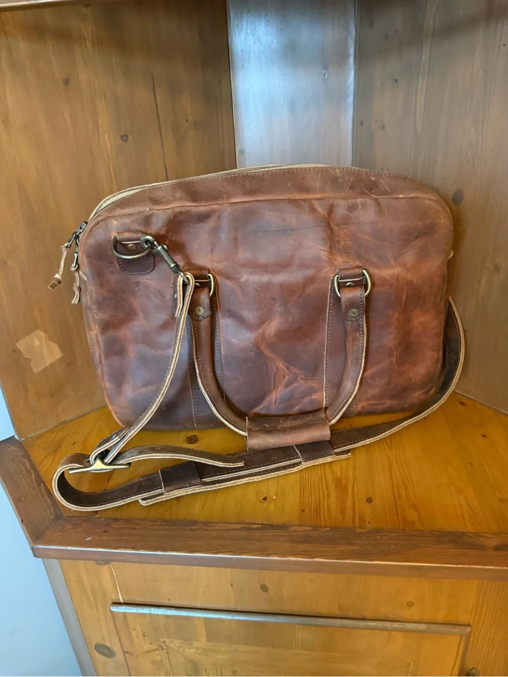 Jack Foster SLIM BRIEFCASE IN RED WING COPPER ROUGH AND TOUGH 3 extra folders